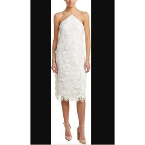 Trina Turk White Daisy Lace Halter Sheath Dress Size 2 Scallop Hem Bridal Chic